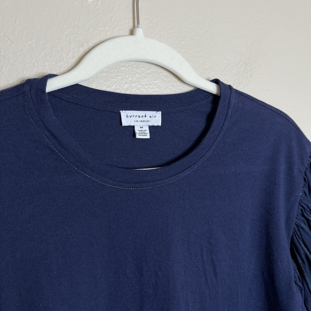 Current Air Blue Flared Sleeve Contrast stitch boxy Navy Preppy‎ L 100 Cotton M - Picture 3 of 6